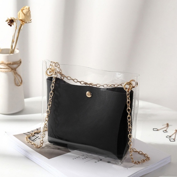 TRANSPARENT CLEAR SEE THROUGH BAG PURSE Handbags - 2 in 1 Transparent Clear Bag Crossbody